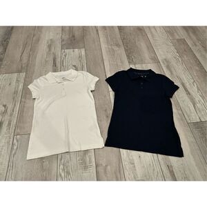Old Navy school uniform white and navy polo tops girls size M 8